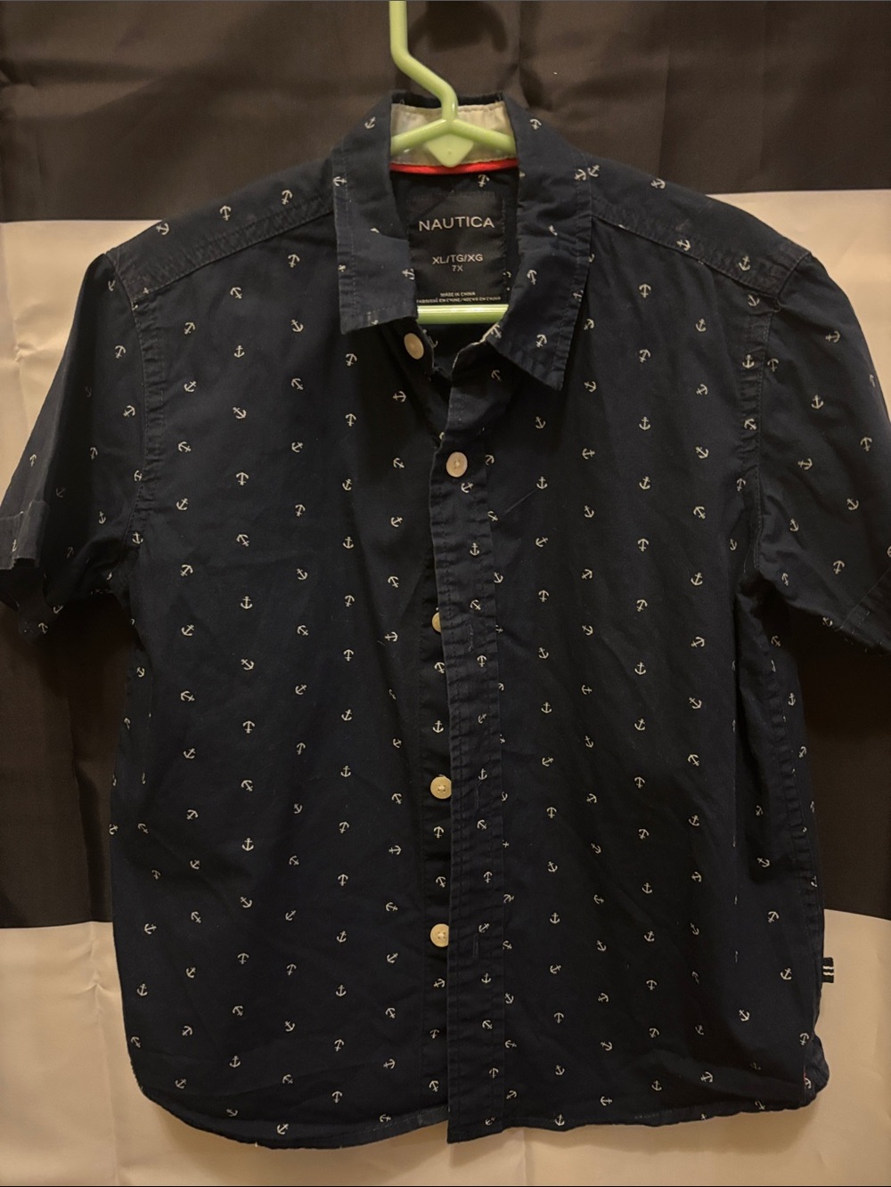 Nautica Navy Blue Short-Sleeve Button-Down with Anchor Print